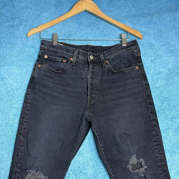 Levi’s 501 Women’s BlackJeans Sz 28x28 Button Fly Skinny Fits 28x27.5 Distressed - Picture 2 of 16